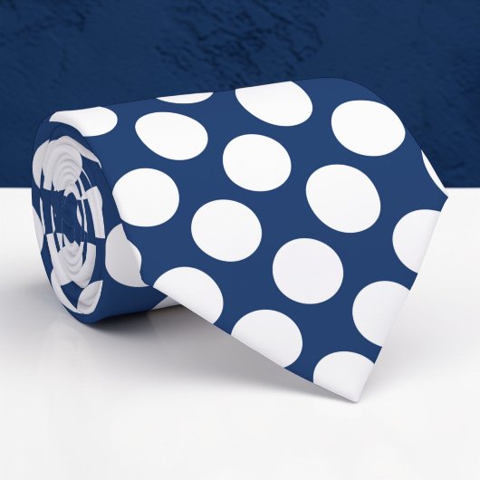 White Polka Dots on Blue Custom Necktie ネクタイ