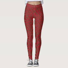 White Polka Dots On Dark Red Leggings レギンス