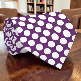 White Polka Dots on Deep Purple Custom Necktie ネクタイ