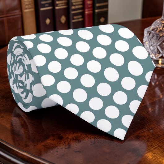 White Polka Dots on Dusty Blue Custom Necktie ネクタイ