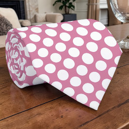 White Polka Dots on Dusty Pink Custom Necktie ネクタイ