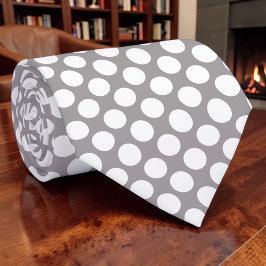 White Polka Dots on Gray Custom Necktie ネクタイ