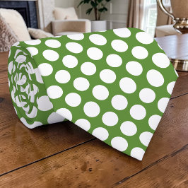 White Polka Dots on Green Custom Necktie ネクタイ