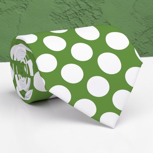 White Polka Dots on Green Custom Necktie ネクタイ