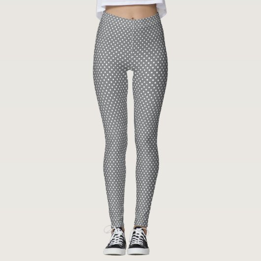 White Polka Dots On Grey Leggings レギンス (正面)