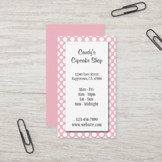 White Polka Dots on Pink Editable Business Card 名刺 (正面/裏面インサイチュ)