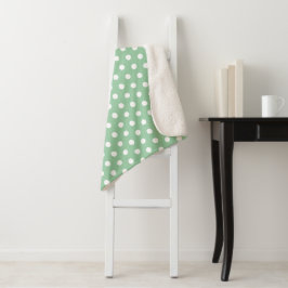 White Polka Dots on Sage Green  シェルパブランケット