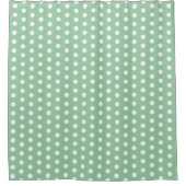 White Polka Dots on Sage Green  シャワーカーテン (正面)