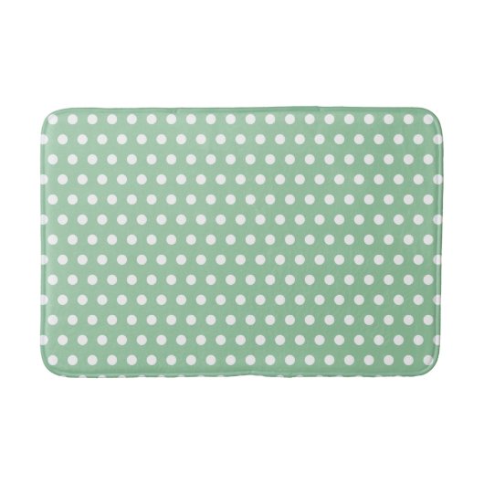 White Polka Dots on Sage Green バスマット (正面)
