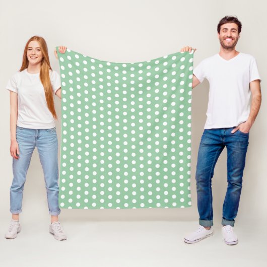White Polka Dots on Sage Green フリースブランケット (インサイチュ)