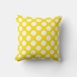 White Polka Dots on Yellow Throw Pillow クッション