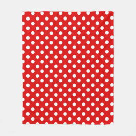 White Polka Dots Pattern on Red Background  フリースブランケット