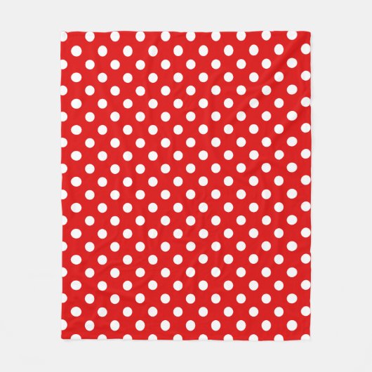 White Polka Dots Pattern on Red Background  フリースブランケット (正面)