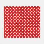 White Polka Dots Pattern on Red Background  フリースブランケット (正面(横))