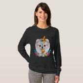 White Pomeranian Ice Cream Unicorn Tシャツ (正面フル)