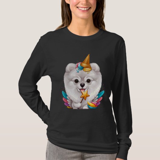 White Pomeranian Ice Cream Unicorn Tシャツ (正面)