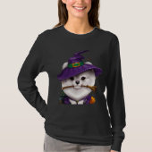 White Pomeranian Witch Halloween Tシャツ (正面)