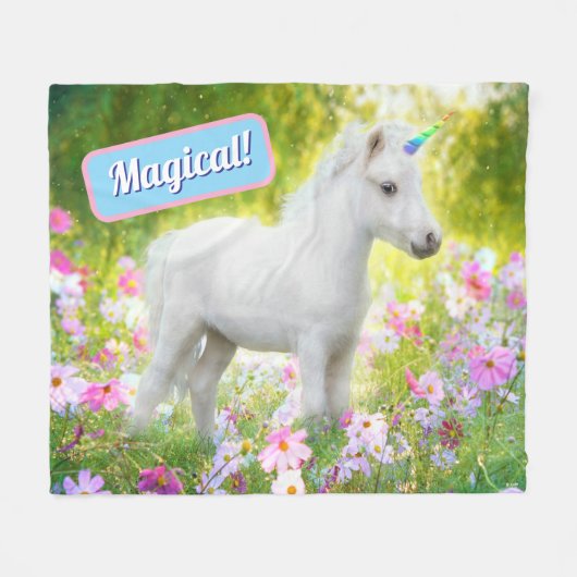 White Pony Unicorn フリースブランケット (正面(横))