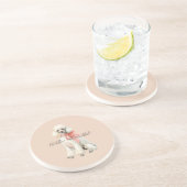White Poodle Dog Hello Beautiful コースター (側面)