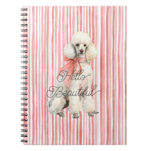 White Poodle Dog Hello Beautiful ノートブック (正面)