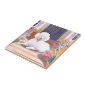 White Poodle | Dog Pet Watercolor Flowers タイル (側面)