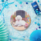 White Poodle | Dog Pet Watercolor Flowers ペーパープレート (パーティー)