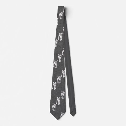 White Poodles on Gray Background Tie ネクタイ (正面)
