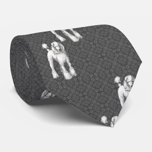 White Poodles on Gray Background Tie ネクタイ (ロール)
