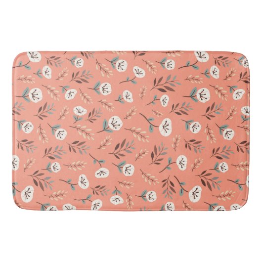 White Poppies Bath Mat in Red バスマット (正面)