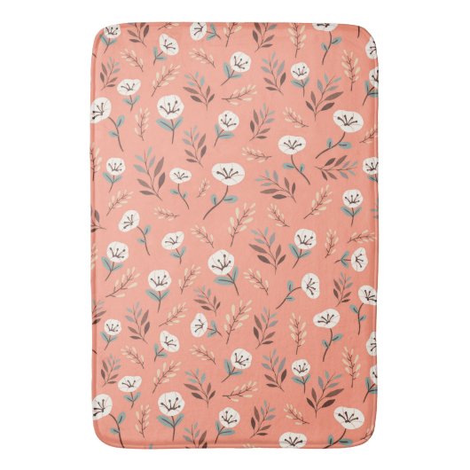 White Poppies Bath Mat in Red バスマット (正面縦)