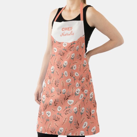 White Poppies Custom Name Apron エプロン (インサイチュ)