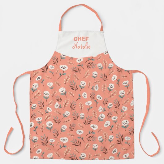 White Poppies Custom Name Apron エプロン (正面)