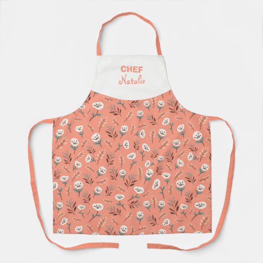 White Poppies Custom Name Apron エプロン (正面)