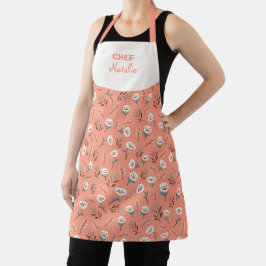 White Poppies Custom Name Apron エプロン