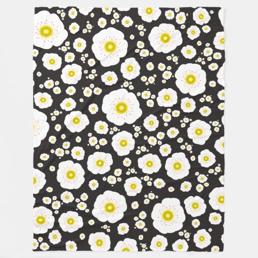White Poppies Fleece Blanket (3 Sizes) フリースブランケット (正面)