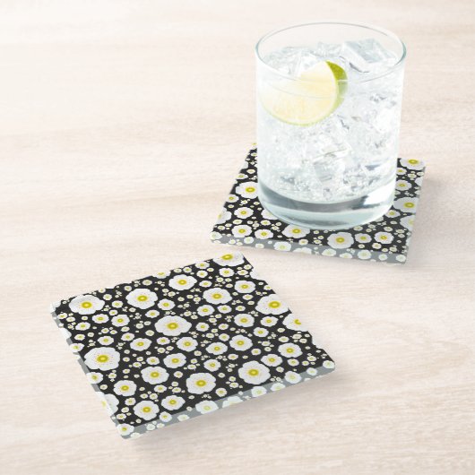White Poppies Glass Coaster ガラスコースター (アングル)