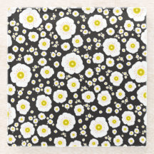 White Poppies Glass Coaster