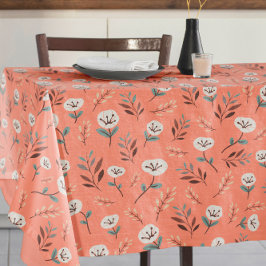 White Poppies on Bold Red Tablecloth テーブルクロス