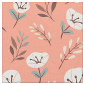 White Poppies on Red Fabric ファブリック (クローズアップ)