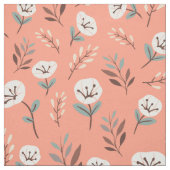 White Poppies on Red Fabric ファブリック (見本)