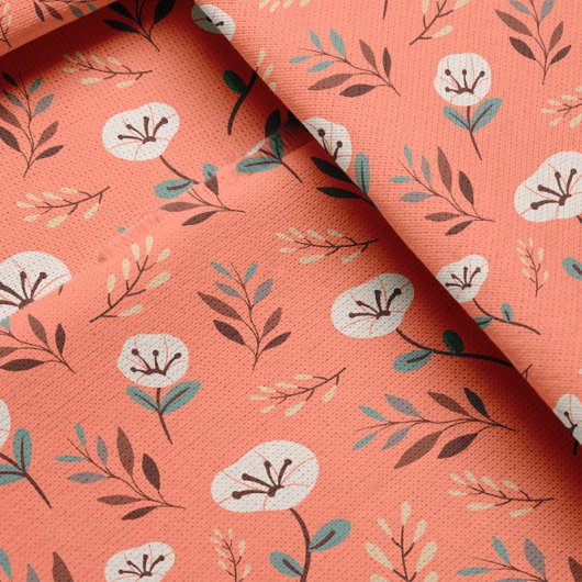 White Poppies on Red Fabric ファブリック