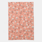 White Poppies on Red Kitchen Towel キッチンタオル (縦)