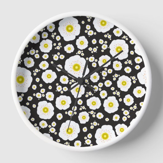 White Poppies Wood Framed Clock 壁時計 (正面)