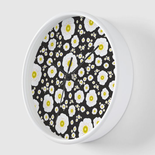 White Poppies Wood Framed Clock 壁時計 (傾斜)