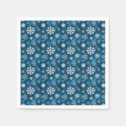White Pretty Snowflakes On Winter Blue Background スタンダードカクテルナプキン (正面)