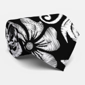 White printed hibiscus embroidery ネクタイ (ロール)