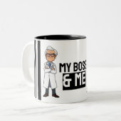 White Prison Stripe cartoon grumpy senior doctor ツートーンマグカップ (正面左)