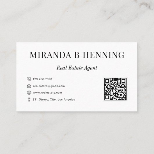 White Professional Real Estate Agent Photo QR Code 名刺 (裏面)