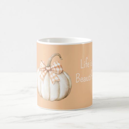 White Pumpkin Peach Orange Cream Bow コーヒーマグカップ (中央)