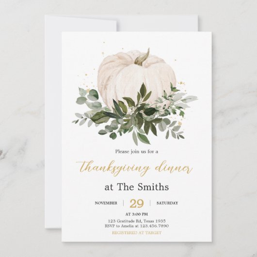 White Pumpkin Thanksgiving Dinner Party 招待状 (正面)